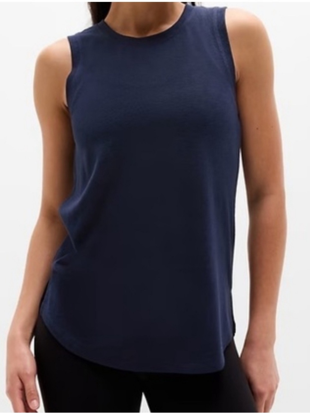 Athleta With Ease Navy Crewneck Sleeveless Open Back Tank